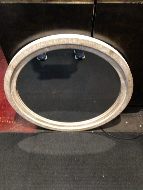 White Wood Round Mirror