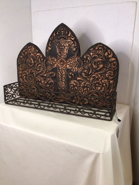 Carved Bronze Metal Cross Shelf