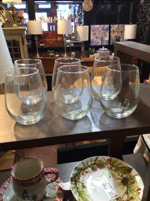 Crate & Barrel Set of 6 Clear Glass Stemless Glasses