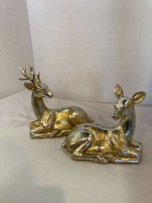 Figurines Gold Resin Deer Pair Holiday Item