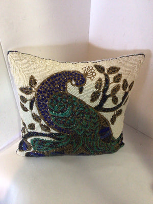 Multi-Color Beaded Peacock Pillow