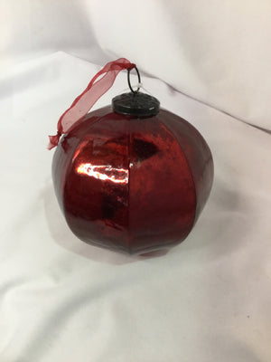 Ornament Red Glass Ribbed Holiday Item