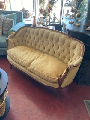 French Country Velvet Curved As Is Gold Settee