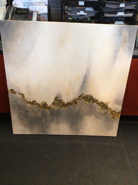 Textured Silver/Gold Canvas Abstract Stretch Canvas Art