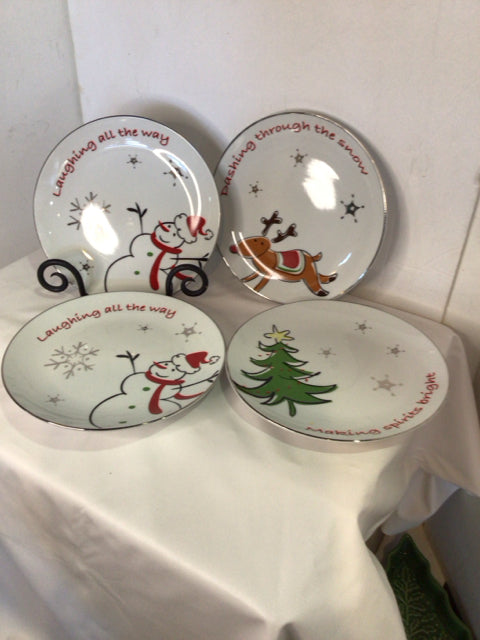 Studio Plate White/Red Ceramic Christmas Set of 4 Holiday Item