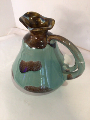 Aqua/Brown Ceramic Pitcher