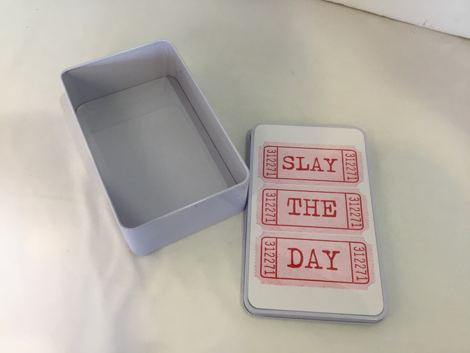 White/Pink Metal Words Tin