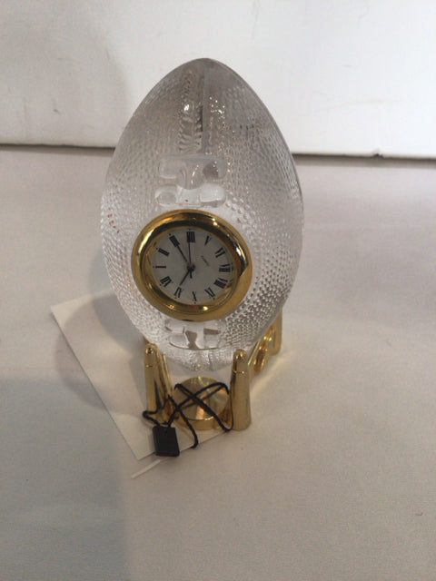 Miniature Clear/Gold Lead Crystal Football Clock