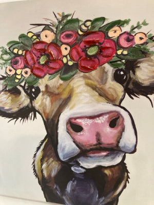 Black/Multi Canvas Cow Stretch Canvas Art