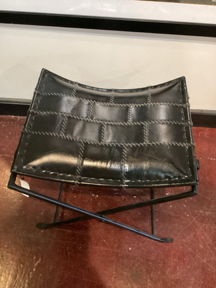 Folding Leather Seat X Bottom Black Bench