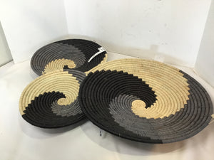 Set of 3 Black/Cream Grass Swirl Basket