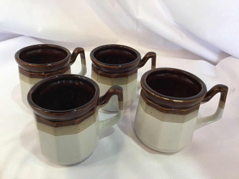 Vintage Set of 4 Cream/Brown Ceramic Mug