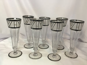 Art Deco Clear/Silver Set of 7 Glasses