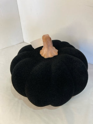 Halloween Black Plastic Flocked Pumpkin Holiday Item