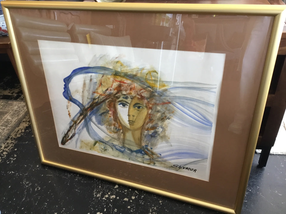 Signed Blue/Brown Woman Framed Art