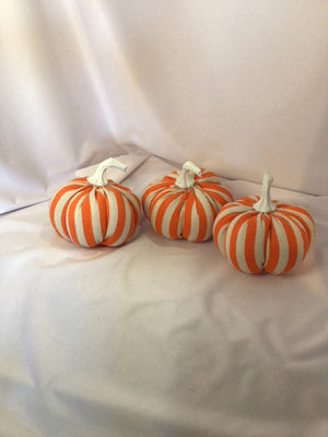 Fall Orange/White Cloth Pumpkin Set of 3 Holiday Item