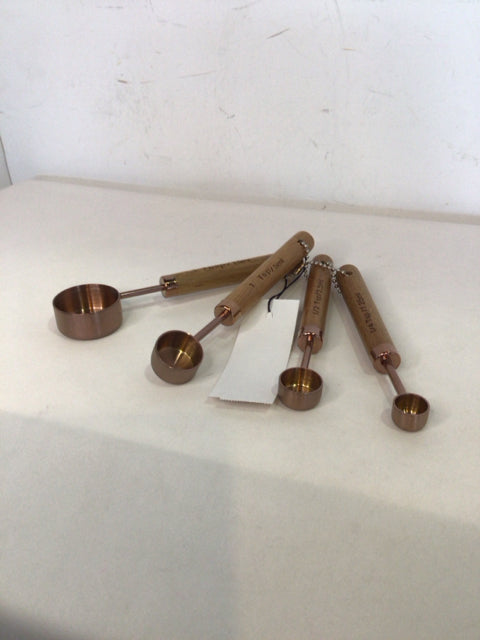 Brown Copper Wooden Set of 4 Measuring Spoons