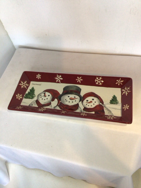 Platter Red & White Ceramic Snowman Holiday Item