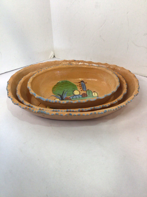 Mexican Terra Cotta Pottery Set of 3 Bowl Set