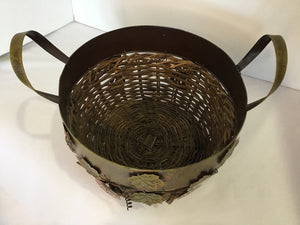 Fall Brown Metal/wicker Leaves Pumpkin Basket