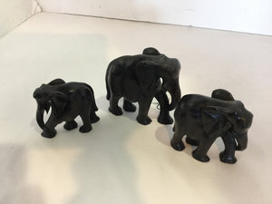 Set of 3 Black Resin Elephant Statue