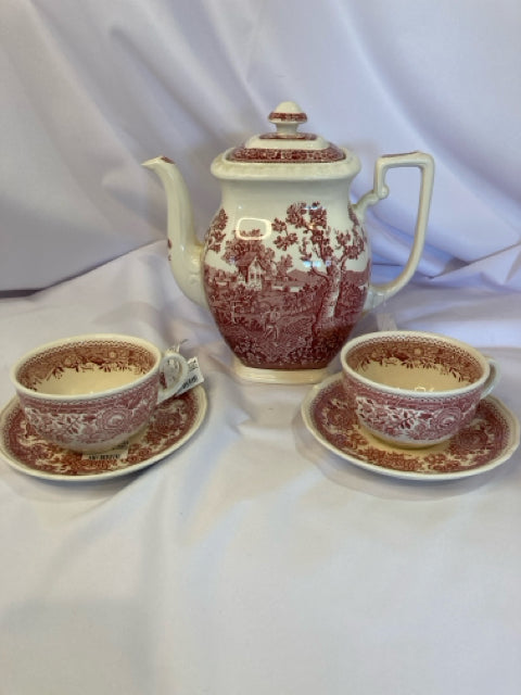 Villeroy & Boch Vintage 5 piece set White/Red Ceramic Tea Pot Set