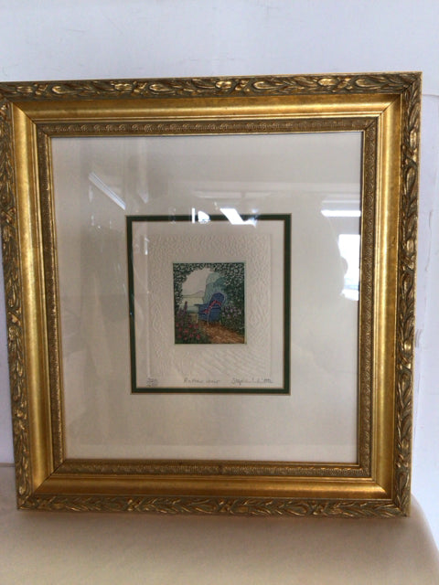 Signed Multi-Color Flowers Chair Framed Art