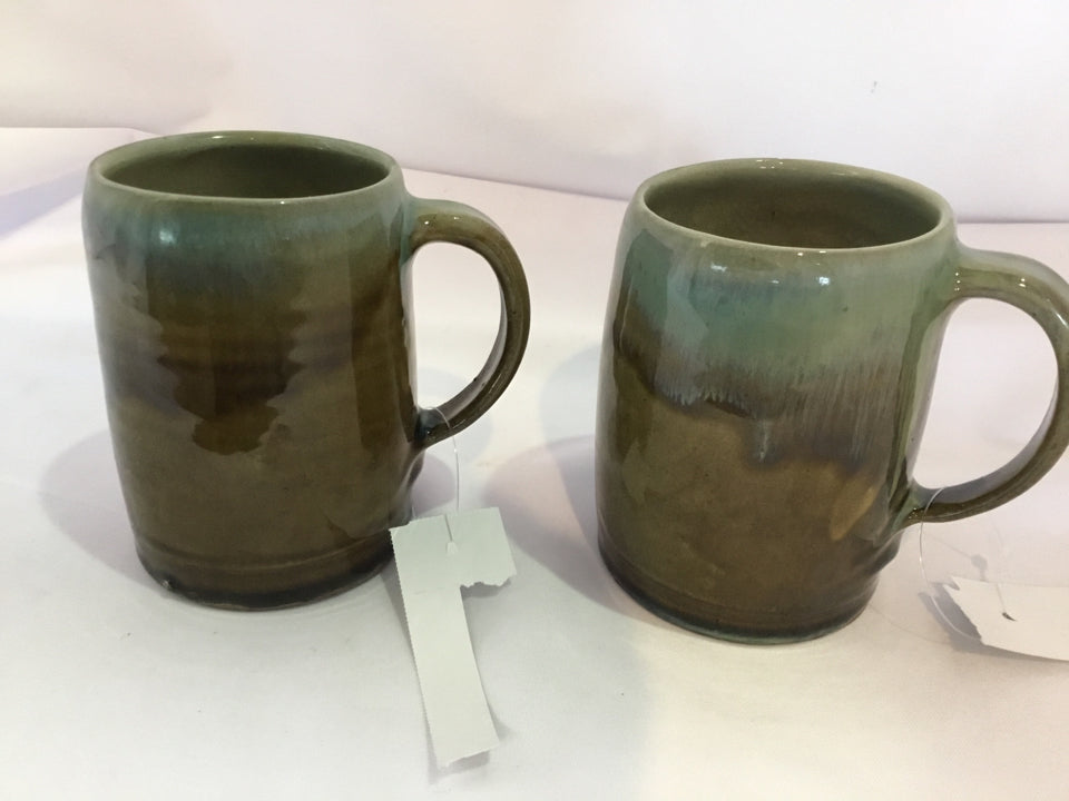 Pair Brown/Green Pottery Mug