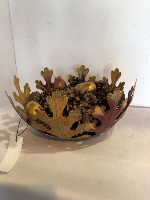 Autumn Gold/Brown Metal Pine Cone Bowl