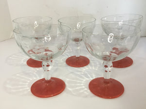 Etched Clear/Orange Glass Set of 5 Glasses