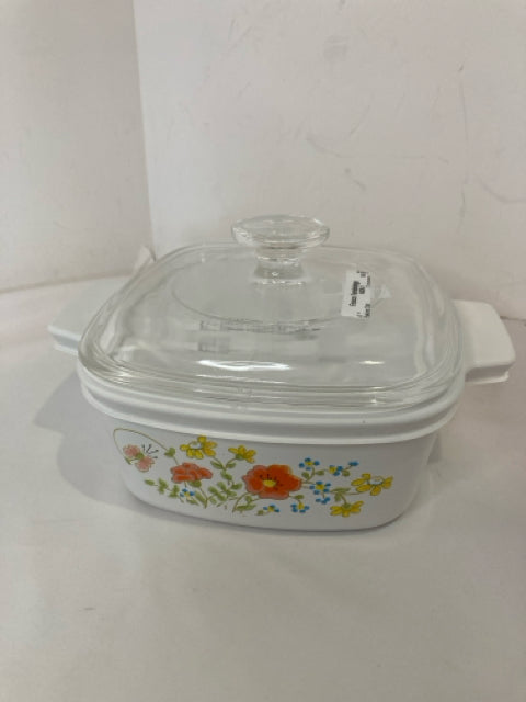 Corningware White/Multi Stoneware Lidded Vegetables Baking Dish