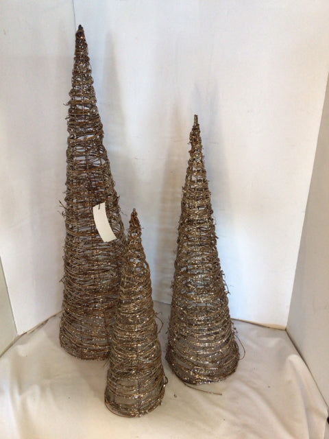 Set of 3 Gold Grapevine Trees Holiday Item