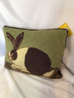 Folk Art Brown/Green Wool Bunny Hook Pillow