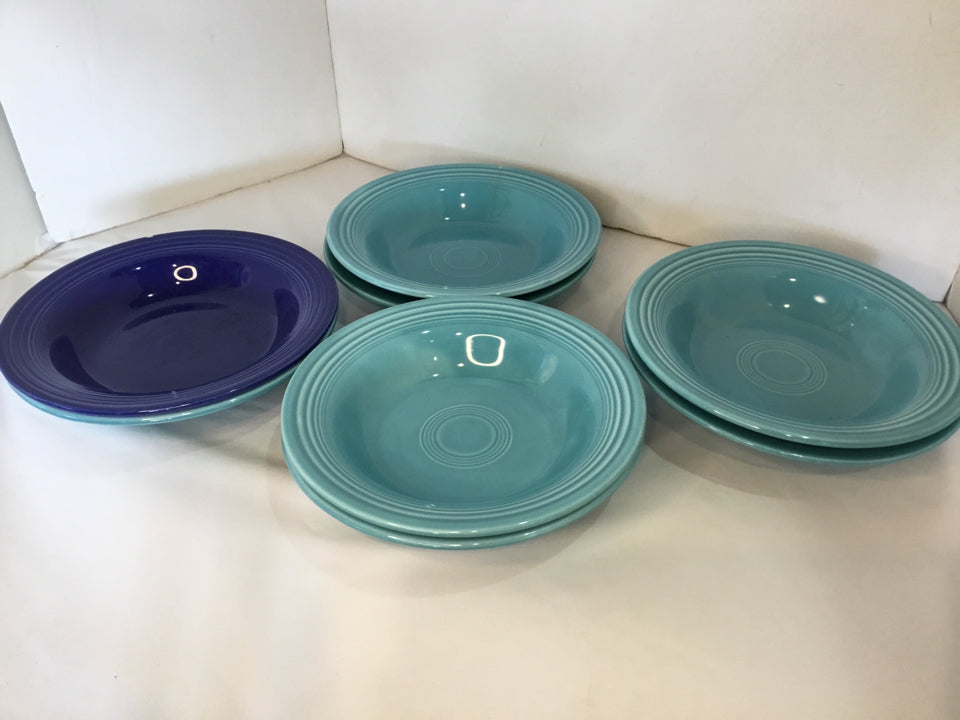 Fiestaware Vintage Soup Blue Stoneware Set of 8 Bowl Set