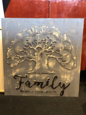 Words Wood Tree Family Gray Wall Decoration