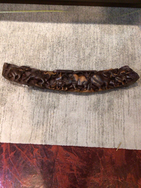 African Brown Wood Carved Elephant Sculpture