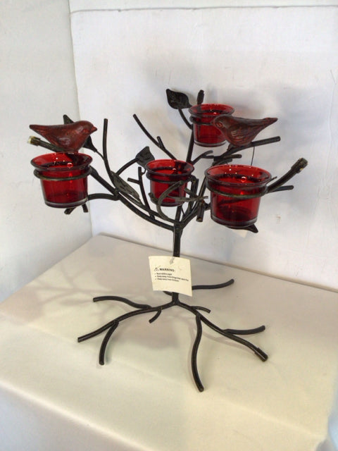 Tea light Red Metal Tree Branch Cardinal Candle Holder