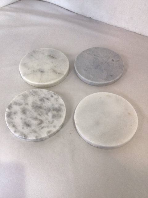 Set of 4 White Marble Round Coaster Set