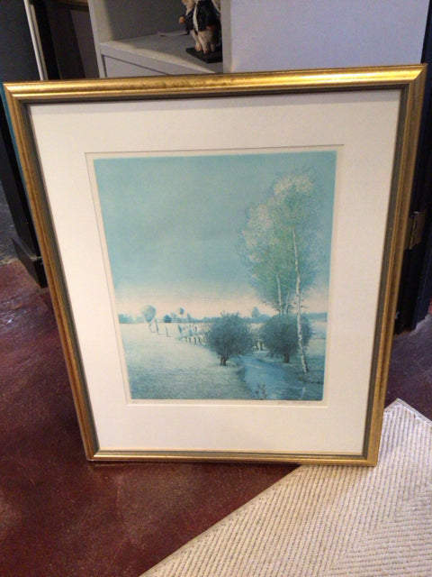 Signed Blue/White Landscape Framed Art