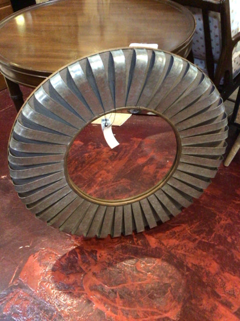 Round Silver Galvanized Rustic Mirror