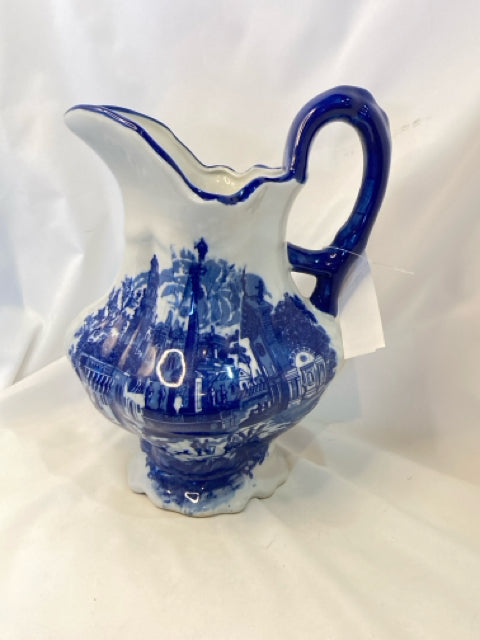 Staffordshire Blue Porcelain Castle Pitcher