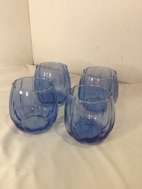 Set of 4 Blue Glass Glasses