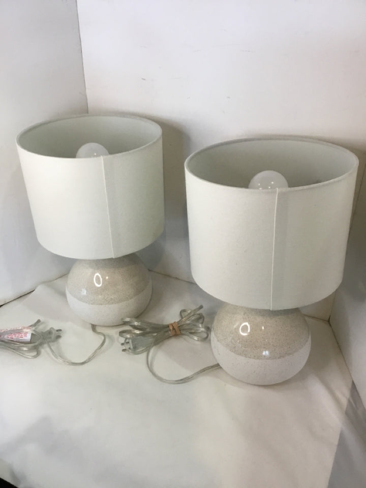 Pottery Barn Pair White/Gray Ceramic Two Toned Lamp Set