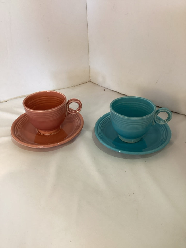 Fiesta Vintage Pair Blue/Pink Ceramic Cup Set