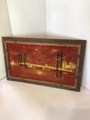 Mid Century Red Velvet Bridge Framed Art