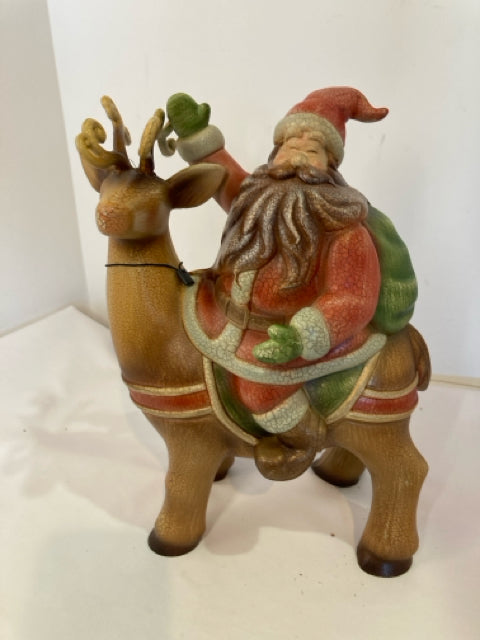 Figurine Brown/Red Resin Santa Reindeer Holiday Item