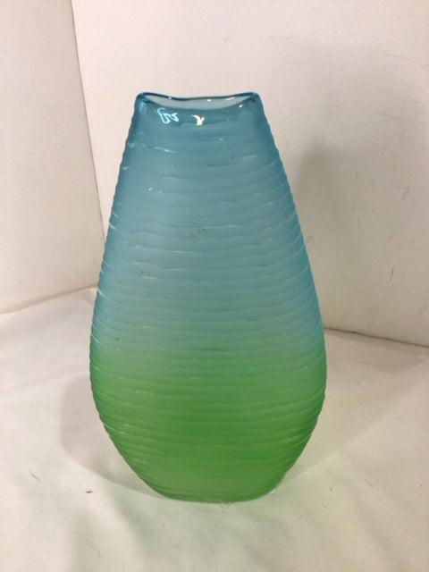 Blue/Green Glass Frosted Vase