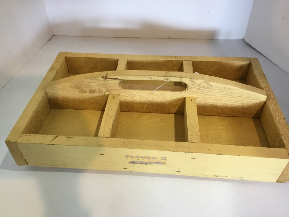 Vintage Divided Wood Tray Yellow Box