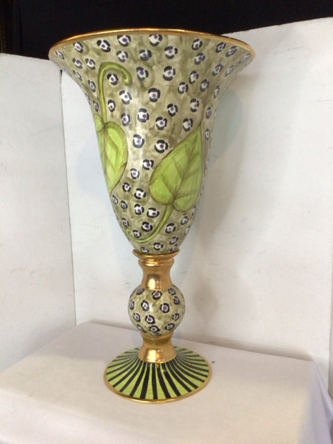 Laurie Gates Tan/Green Ceramic Urn