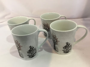 Eddie Bauer Holiday White Ceramic Set of 4 Mug Set